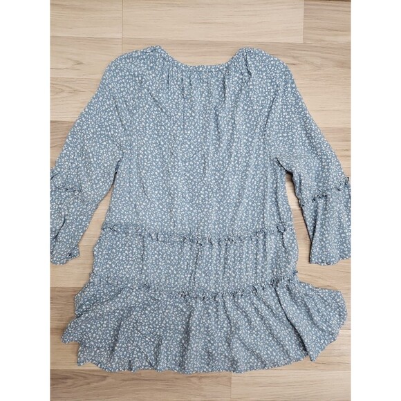 Beach Lunch Lounge Womens Blue Floral Tunic Blouse Ruffle Bell Sleeve XS - Picture 8 of 8